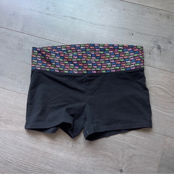 PINK Victoria's Secret Women's Black Shorts with Multicolor Waistband Small - Picture 1 of 3
